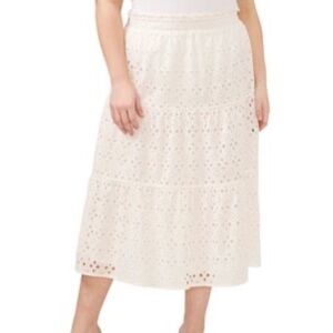 CeCe Floral Eyelet Embroidered Cotton Midi Skirt in New Ivory Size 20W NWT